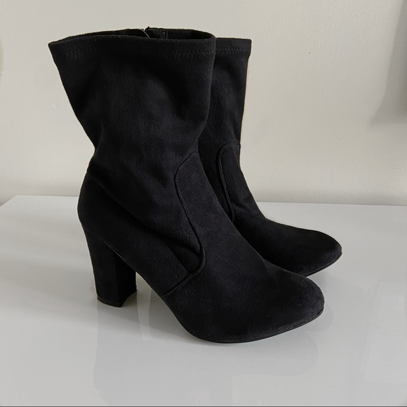 Black Suede Ankle Sock Boots - Picture 2 of 5